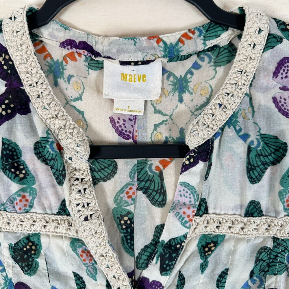 Maeve Butterfly Print Blouse - Cream and Green - Picture 5 of 9